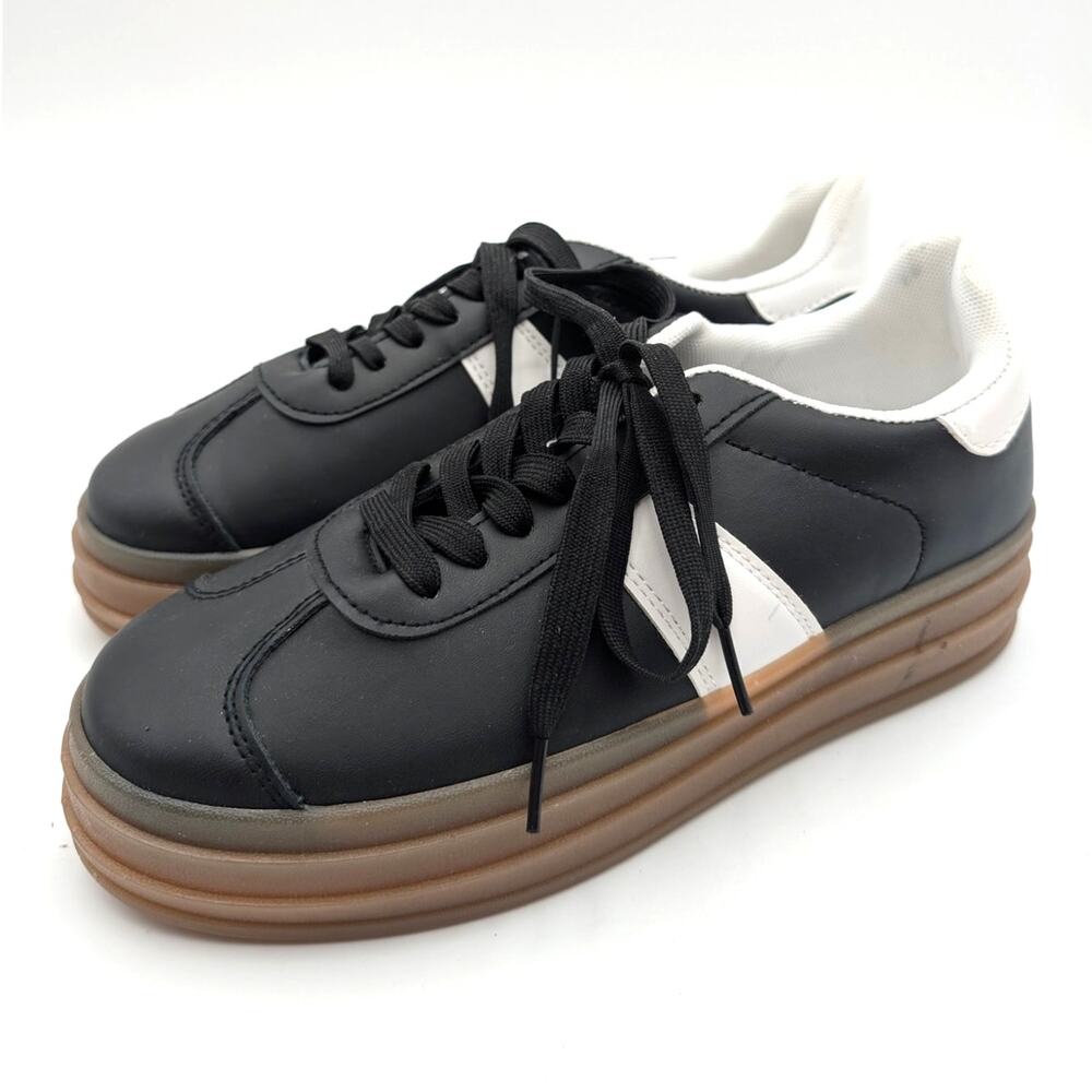 London Rag Knockout Faux Leather Sneakers Shoes Women's Black Size US8 EU39